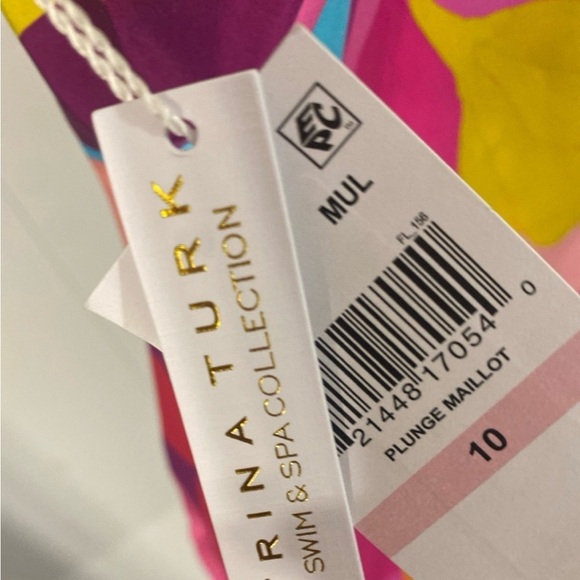 Trina Turk Womens Standard Lilleth One Piece Swimsuit Plunge Neck Floral size 10 - Picture 8 of 11